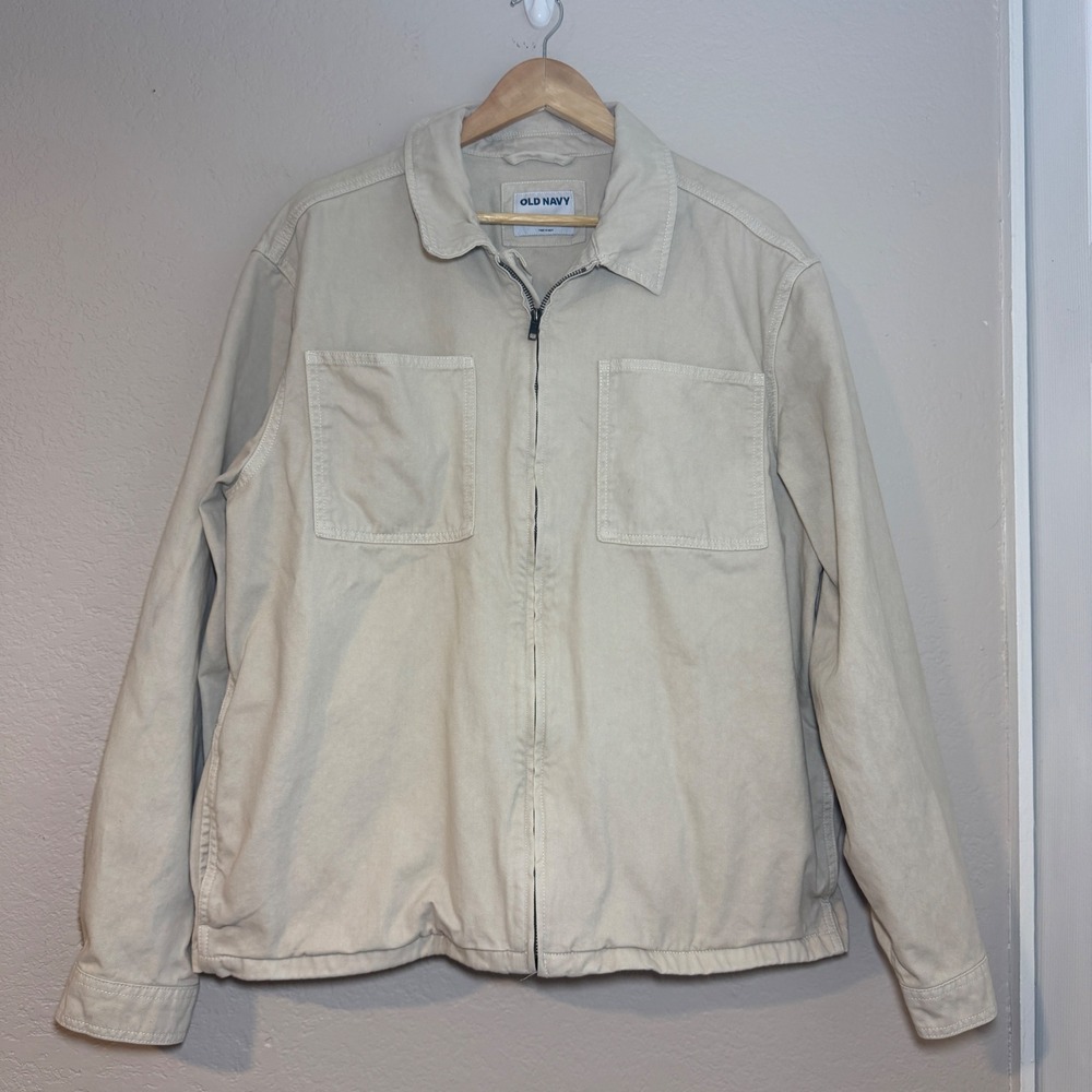 Old Navy Workwear Zip Shacket Wish Bone Beige - Picture 2 of 14